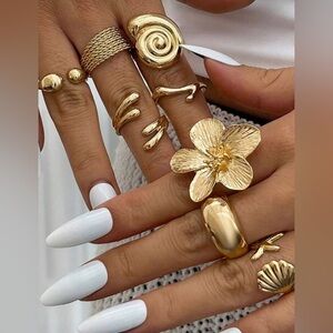 8pc Fashion Golden Shell Shaped Starfish Flower Adjustable Ring Set
